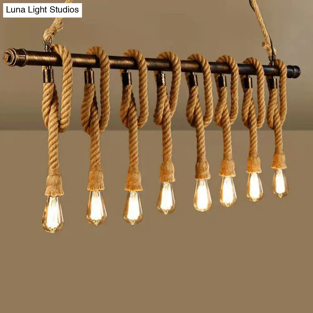 DecorBites™ Industrial Hemp Rope Bronze Linear Bar Suspension Light Fixture