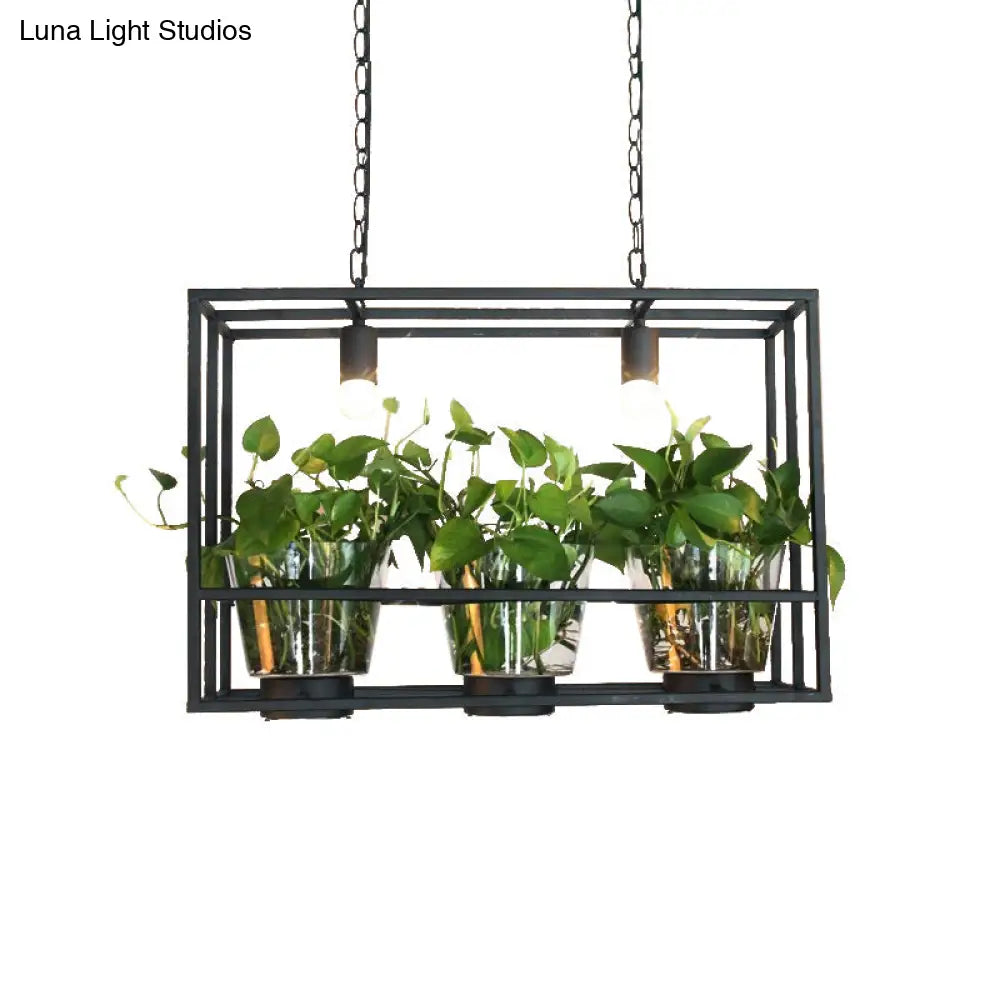 DecorBites™ Industrial Iron Island Lamp with 3 Pendant Lights and Glass Plant Pot