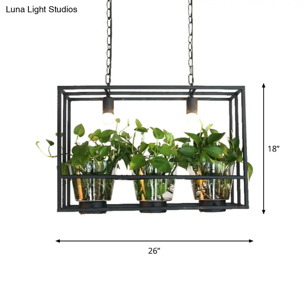 DecorBites™ Industrial Iron Island Lamp with 3 Pendant Lights and Glass Plant Pot