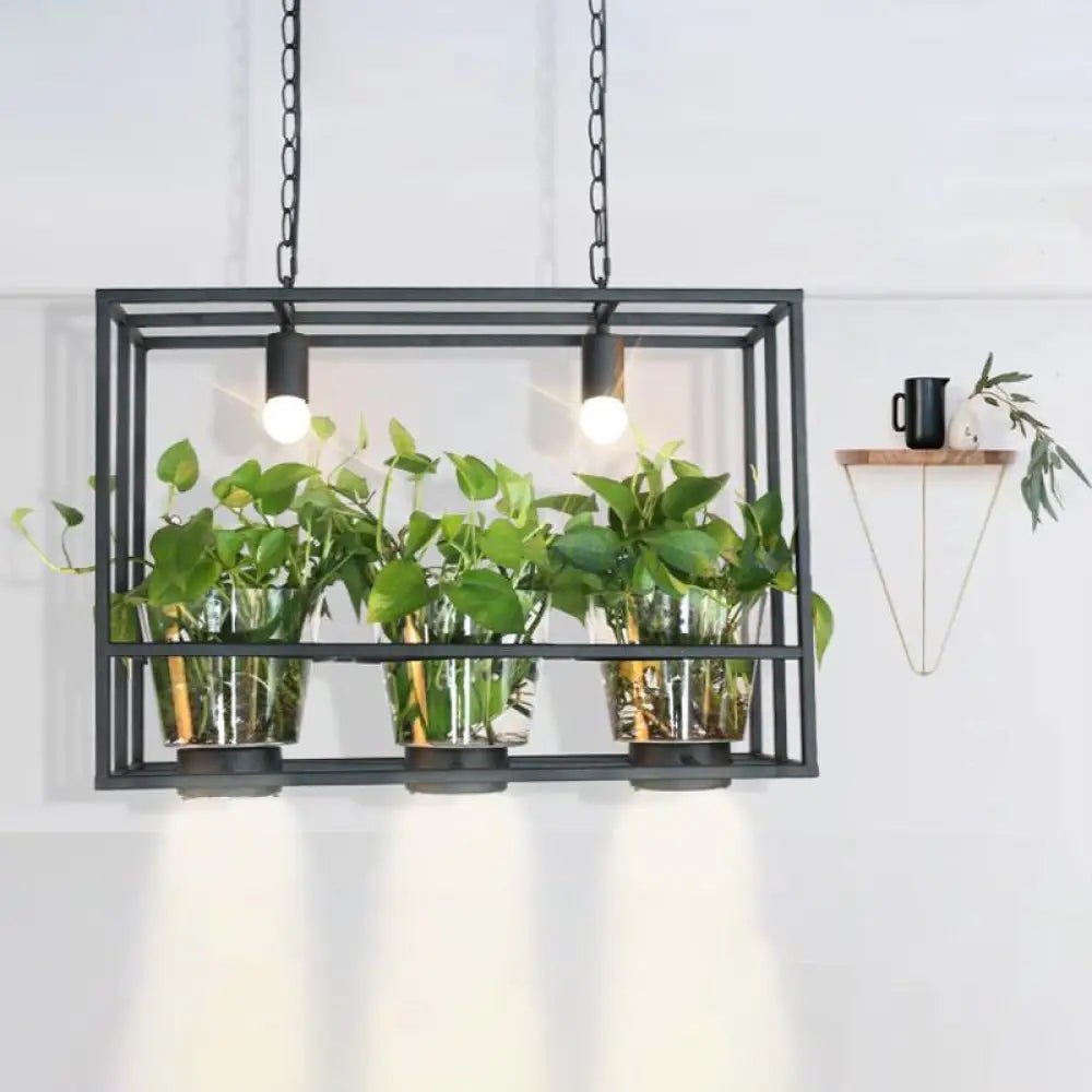 DecorBites™ Industrial Iron Island Lamp with 3 Pendant Lights and Glass Plant Pot