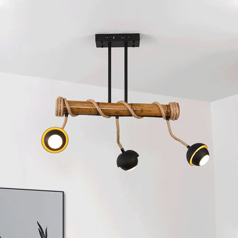 DecorBites™ Industrial Linear Chandelier with Bamboo Tube and Rope, 2/3/6 Bulbs, Black Iron Pendant Lamp - Warm/White Light