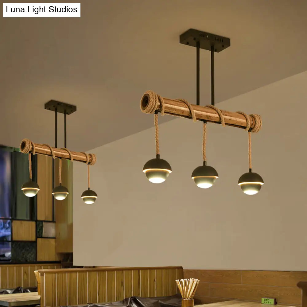 DecorBites™ Industrial Linear Chandelier with Bamboo Tube and Rope, 2/3/6 Bulbs, Black Iron Pendant Lamp - Warm/White Light