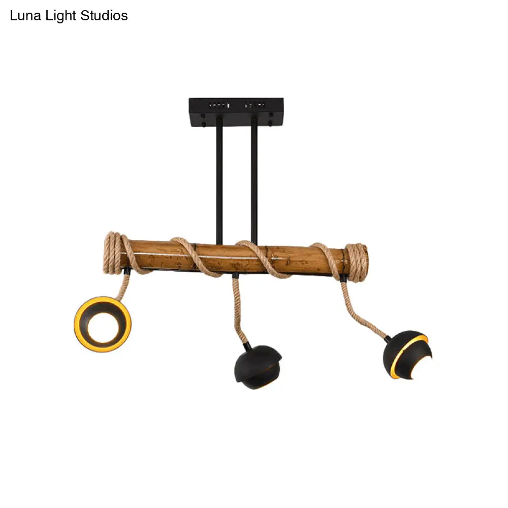 DecorBites™ Industrial Linear Chandelier with Bamboo Tube and Rope, 2/3/6 Bulbs, Black Iron Pendant Lamp - Warm/White Light