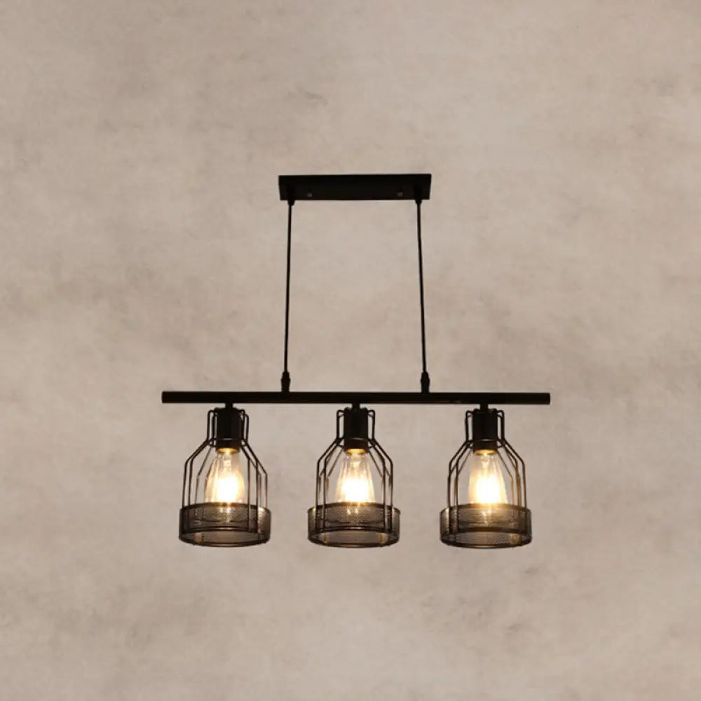 DecorBites™ Industrial Metal Bar Chandelier: Black Birdcage Island Lighting Fixture