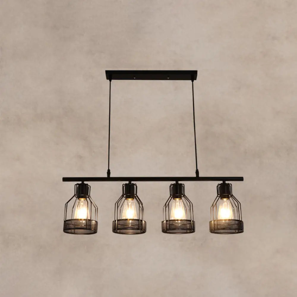 DecorBites™ Industrial Metal Bar Chandelier: Black Birdcage Island Lighting Fixture