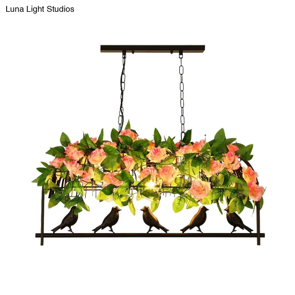 DecorBites™ Industrial Metal Birdcage Flower Island Lamp: Black, 3/4 Heads, Hanging Ceiling Light for Restaurants