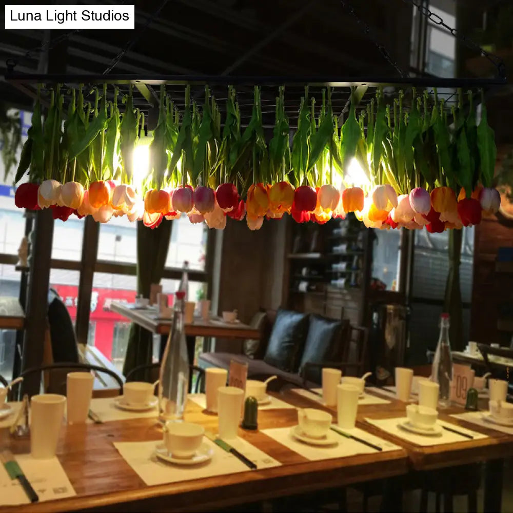 DecorBites™ Industrial Metal Pendant Chandelier - Green 3-Light Tulip LED Hanging Fixture for Restaurants