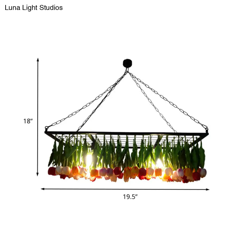 DecorBites™ Industrial Metal Pendant Chandelier - Green 3-Light Tulip LED Hanging Fixture for Restaurants
