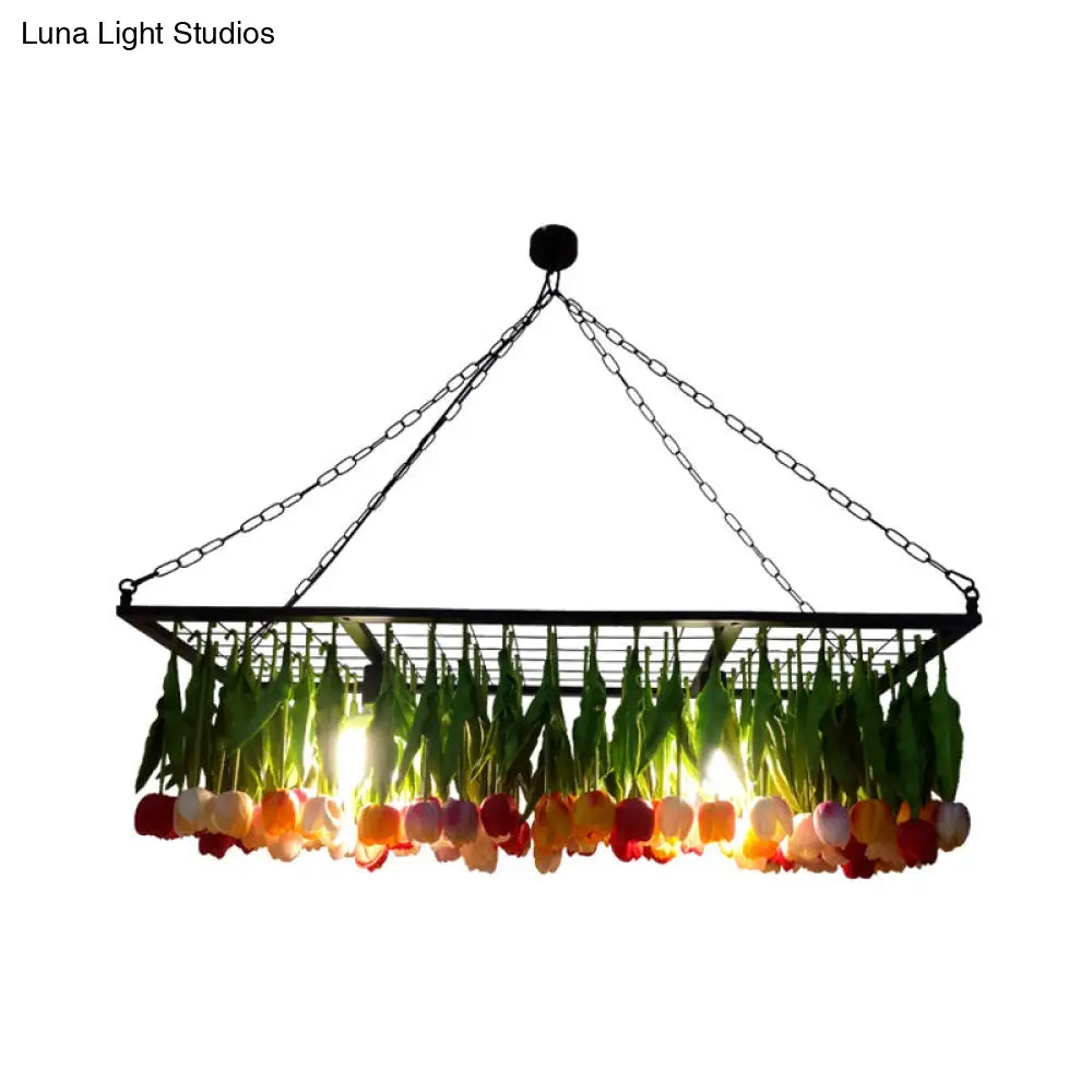 DecorBites™ Industrial Metal Pendant Chandelier - Green 3-Light Tulip LED Hanging Fixture for Restaurants
