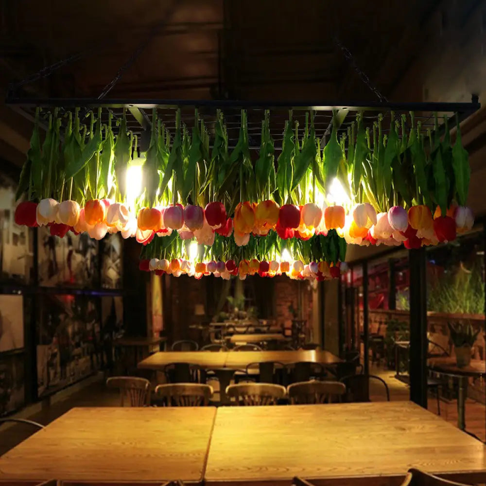 DecorBites™ Industrial Metal Pendant Chandelier - Green 3-Light Tulip LED Hanging Fixture for Restaurants
