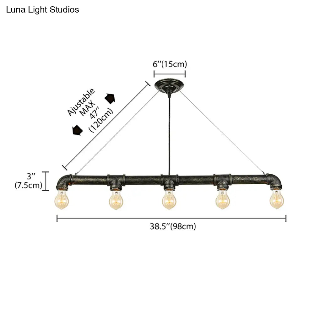 DecorBites™ Industrial Metal Pendant Lamp with Bare Bulb - 5 Bulb Antique Brass Ceiling Light for Living Room Island
