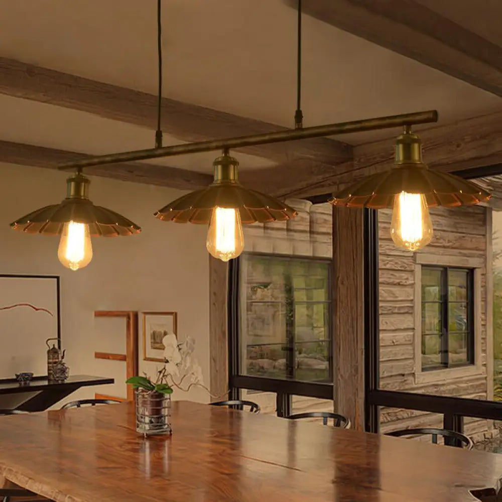 DecorBites™ Industrial Metal Rust Scalloped Suspended Lighting Fixture - Bistro 3-Bulb Island Lighting