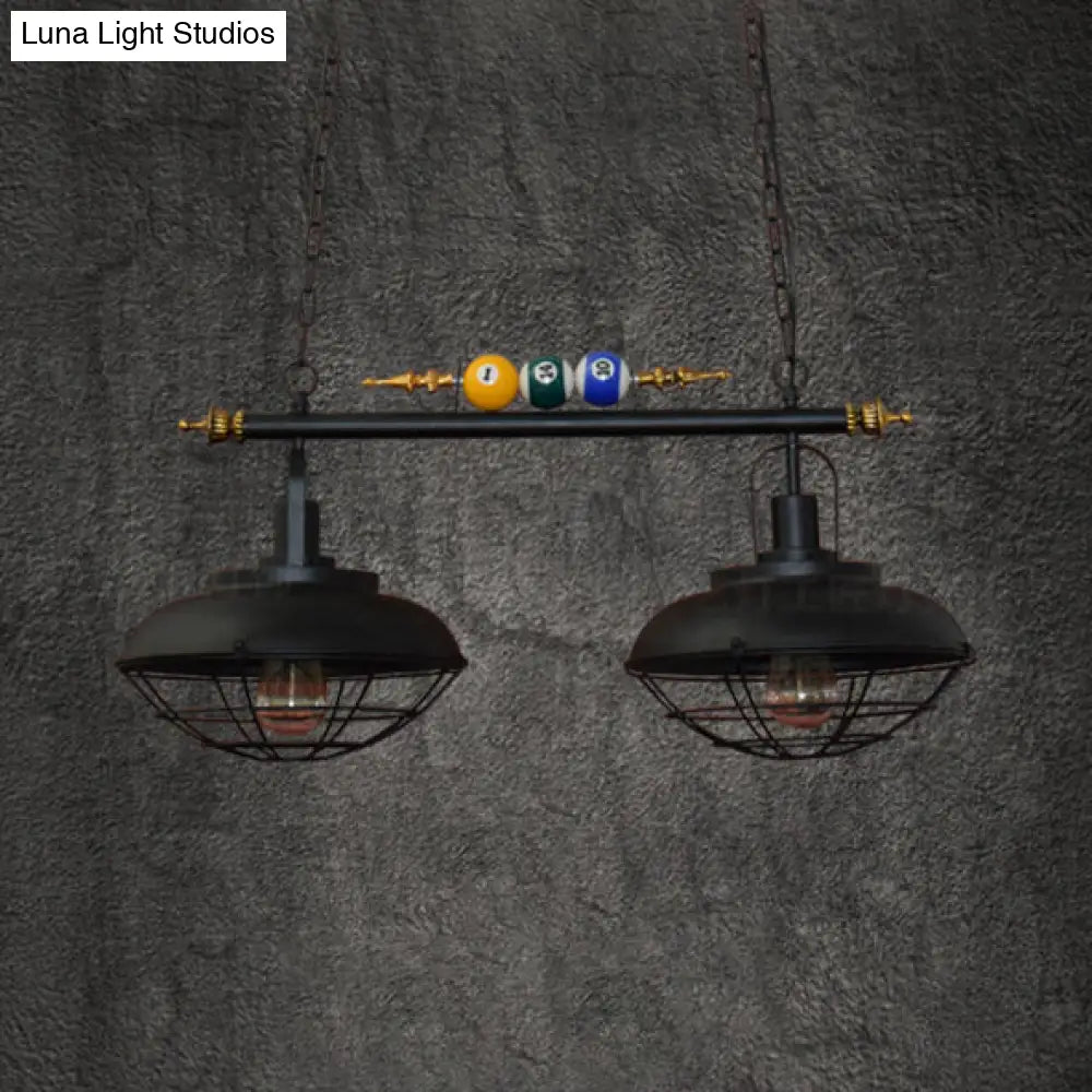 DecorBites™ Industrial Metal Wire Frame Island Light with Barn Shade - Black Finish, 2/3 Heads, Ideal for Billiard Room