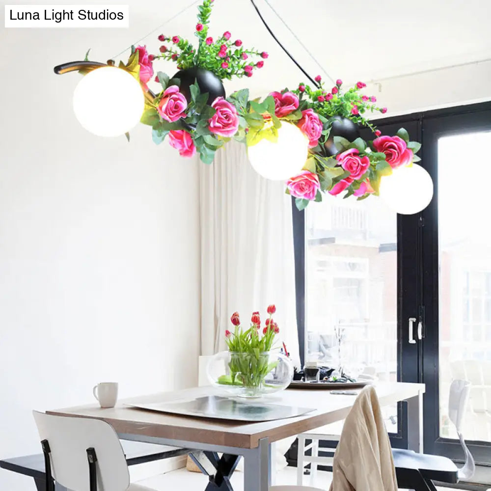 DecorBites™ Industrial Opal Glass Pendant Light with 3 Black Flower Heads for Dining Room Island