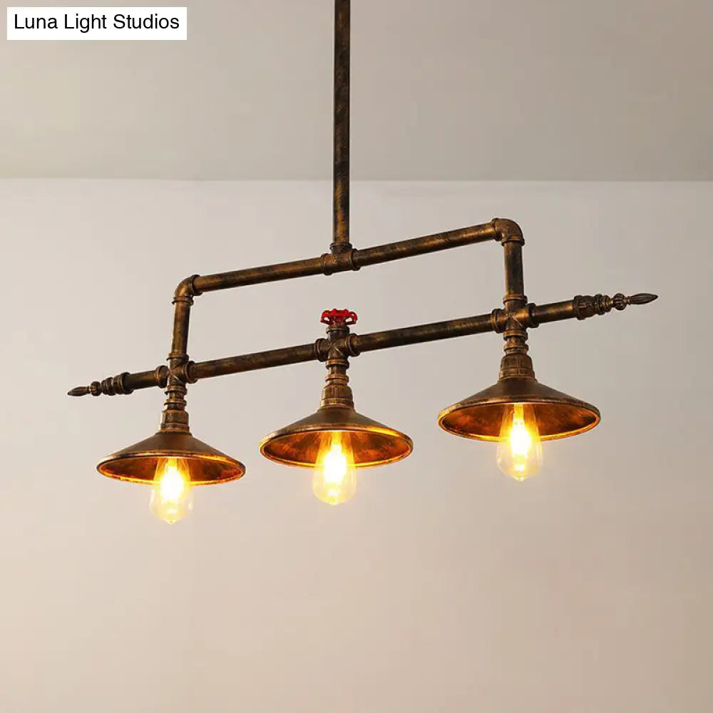 DecorBites™ Industrial Rust Iron Hanging Ceiling Lamp with Water Pipe Design & 3 Bell-Shaped Lights