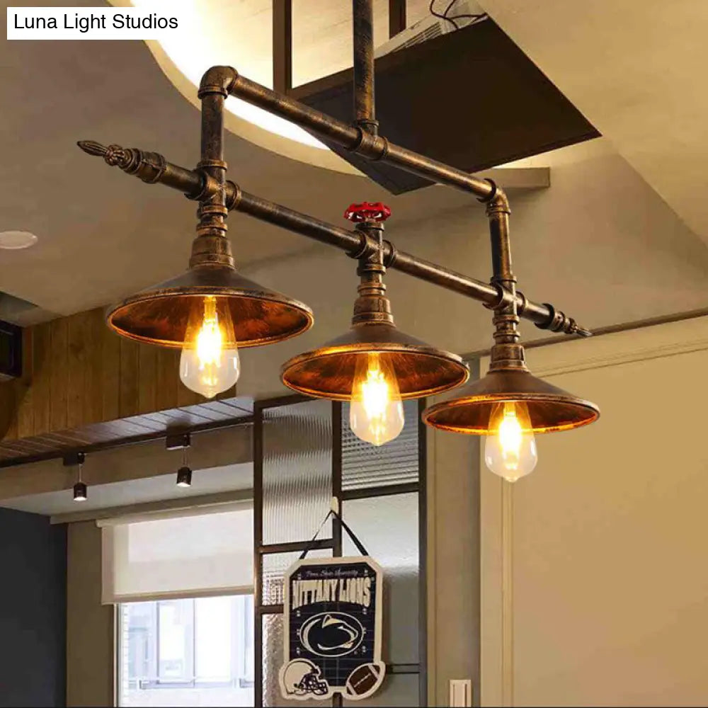 DecorBites™ Industrial Rust Iron Hanging Ceiling Lamp with Water Pipe Design & 3 Bell-Shaped Lights