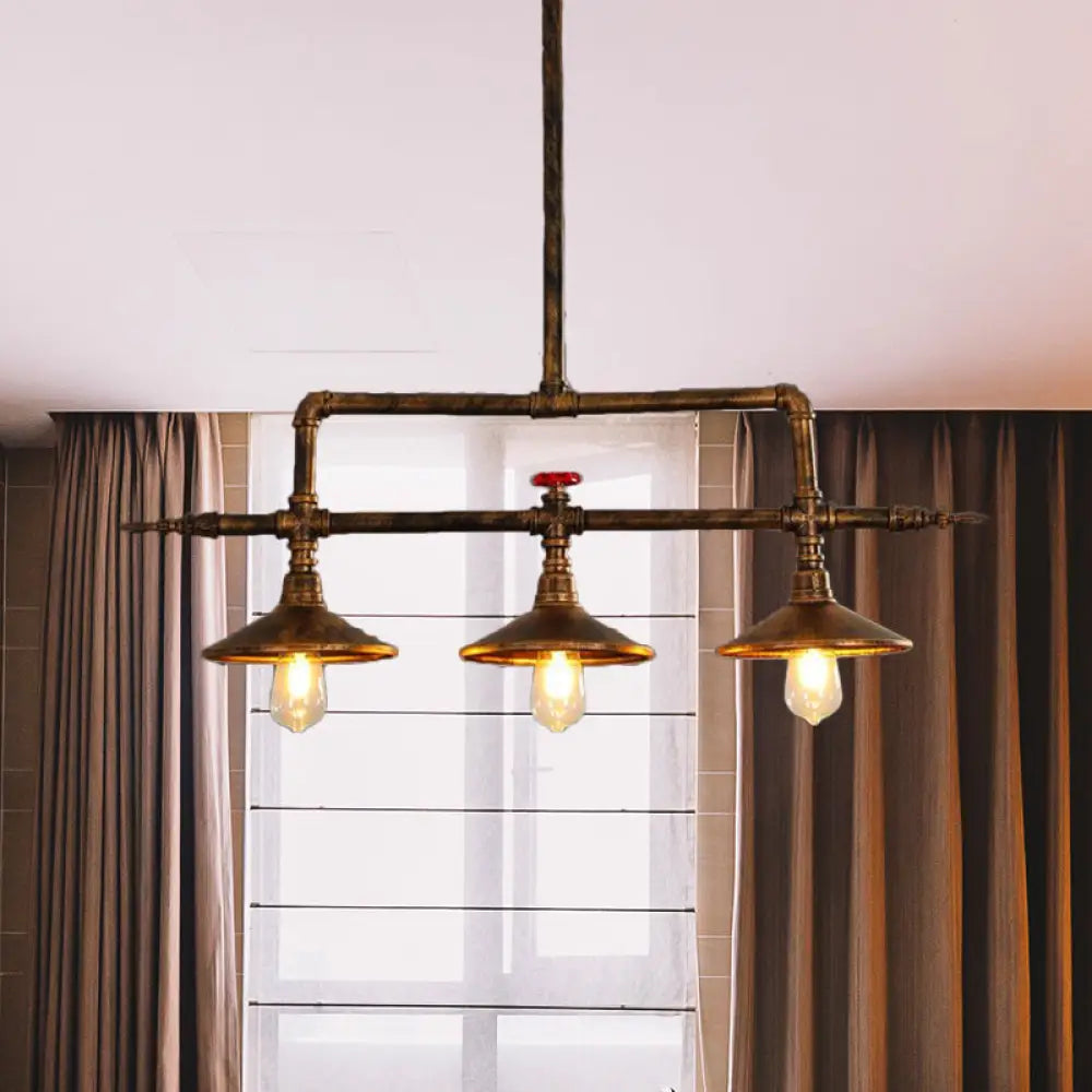 DecorBites™ Industrial Rust Iron Hanging Ceiling Lamp with Water Pipe Design & 3 Bell-Shaped Lights