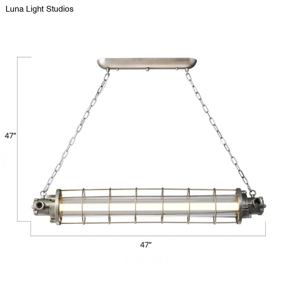 DecorBites™ Industrial Silver Metal Pendant Light with LED, Clear Glass Shade - Cylindrical Wire Cage Design