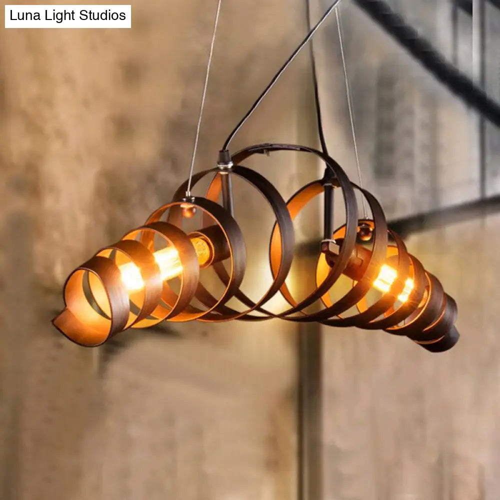 DecorBites™ Industrial Style 2-Head Spiral Metal Pendant Lamp for Cafe and Bar Lighting in Rust