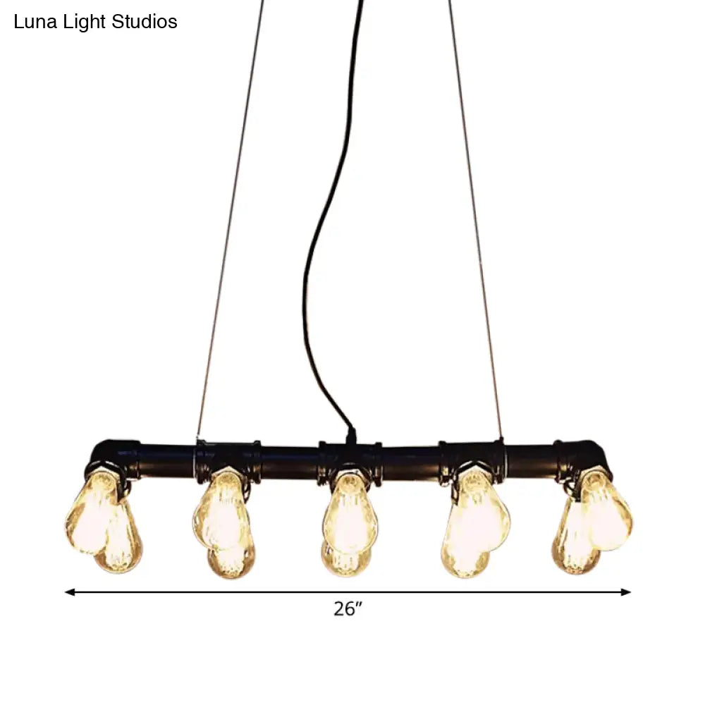 DecorBites™ Industrial Style Black Iron Pendant Lamp with Linear Piping - 3/5/10-Head Hanging Light for Island