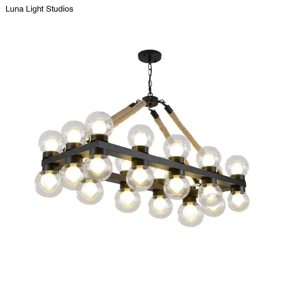 DecorBites™ Industrial-Style Black Molecular Chandelier with 24 Clear Glass Lights for Dining Room or Island Ceiling