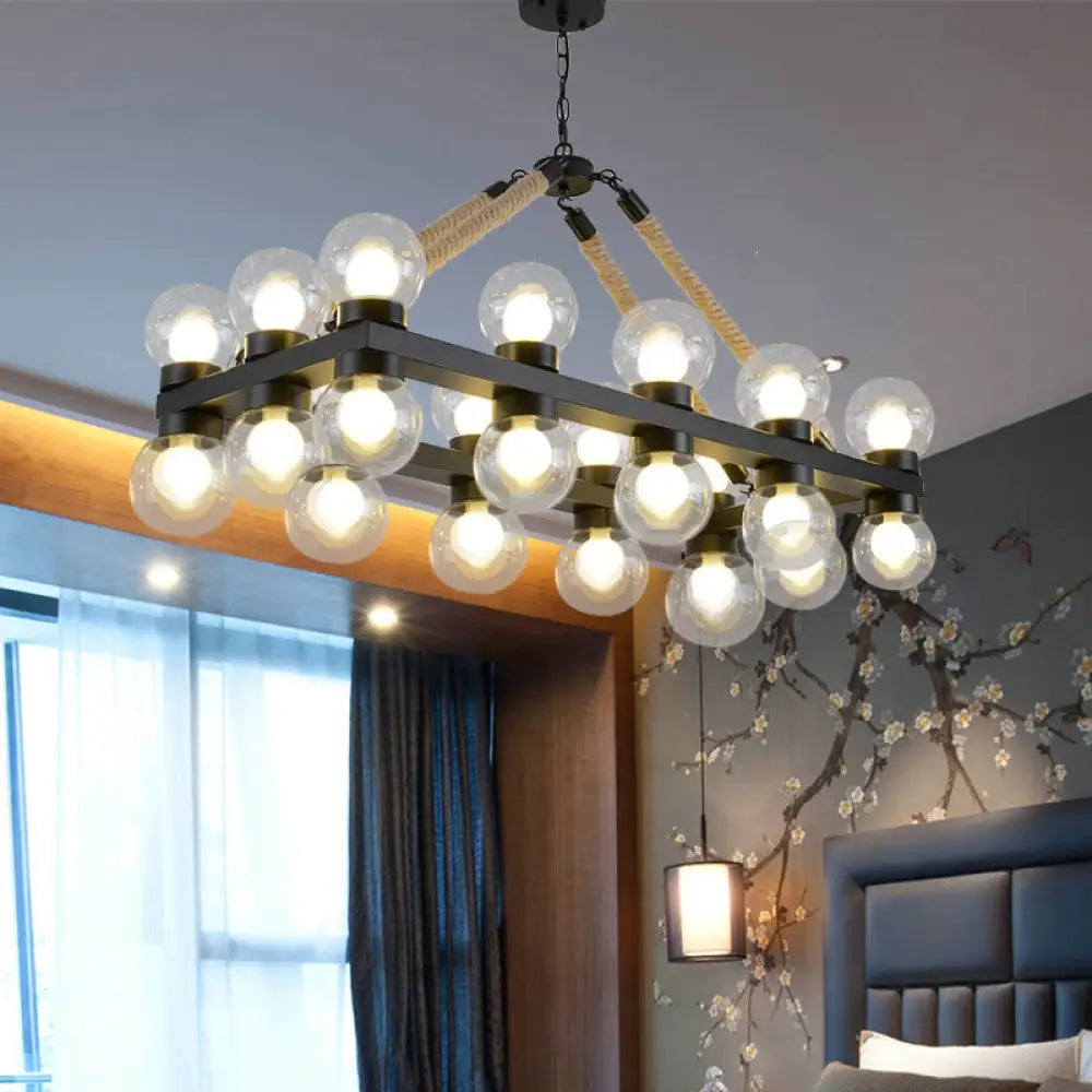 DecorBites™ Industrial-Style Black Molecular Chandelier with 24 Clear Glass Lights for Dining Room or Island Ceiling