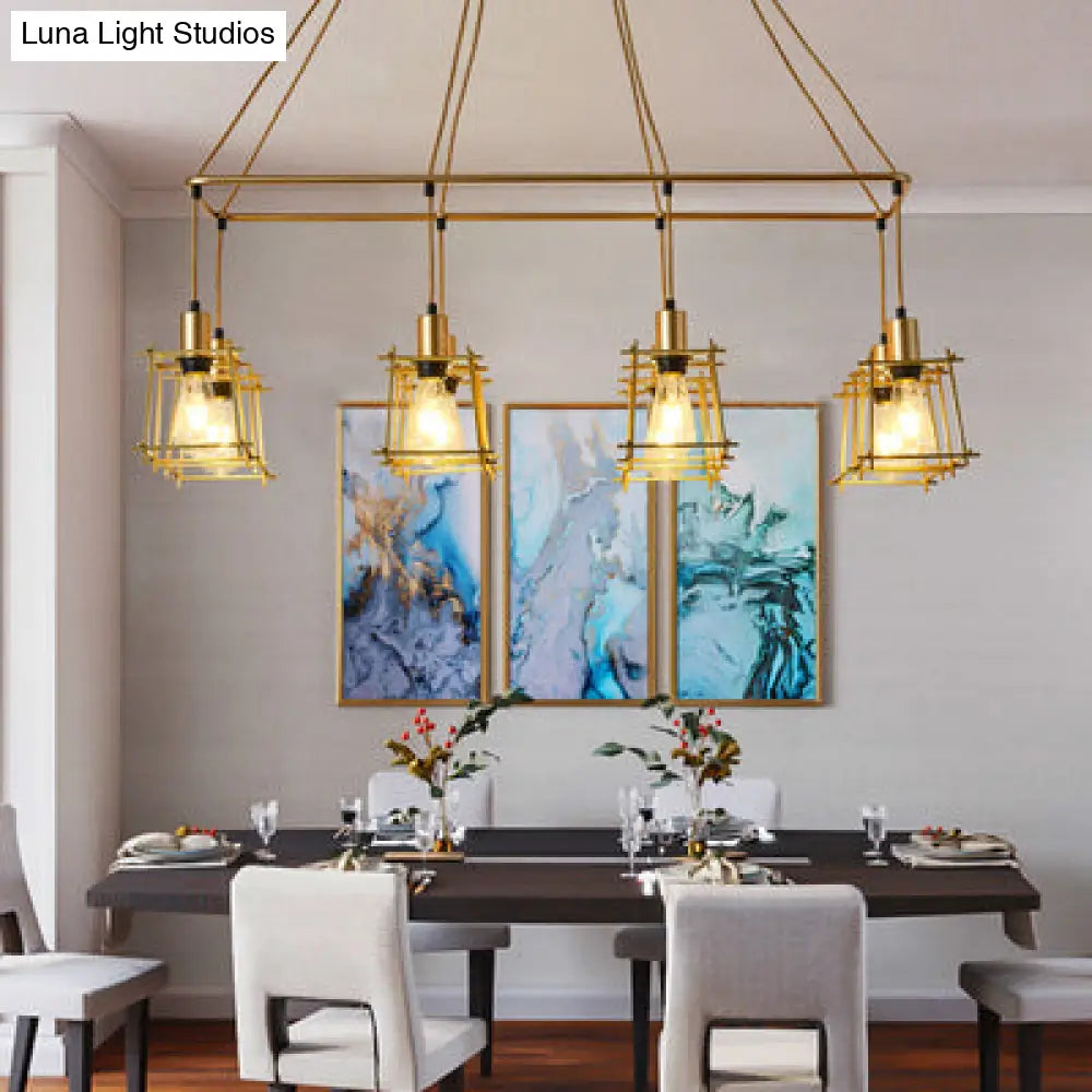 DecorBites™ Industrial Style Black/Red Metal Island Pendant Light with 8 Bulbs & Squared Cage Shade