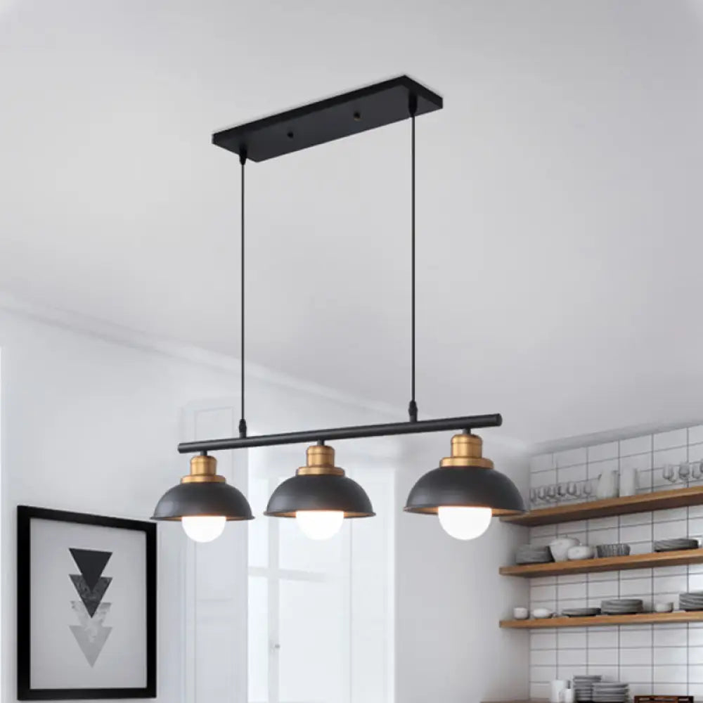 DecorBites™ Industrial Style Dome Kitchen Island Light Fixture with 3 Metallic Lights - Black/White