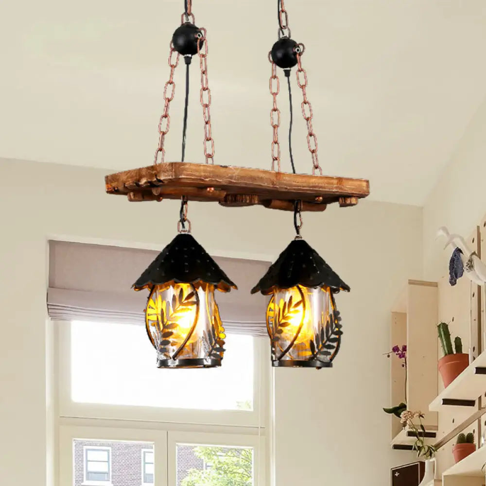 DecorBites™ Industrial White/Clear Wood Hanging Pendant Light - 2/3 Lights Lantern Island Lighting for Restaurant