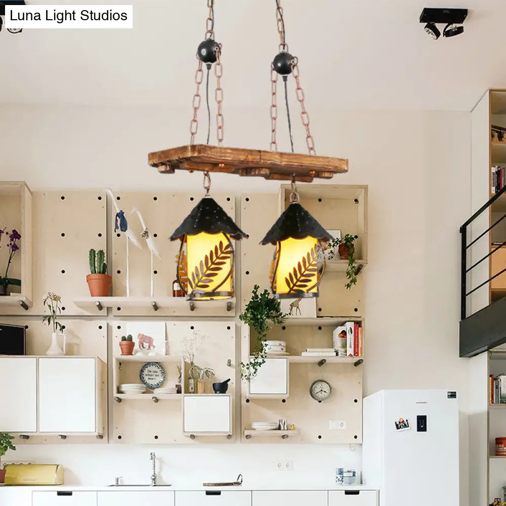 DecorBites™ Industrial White/Clear Wood Hanging Pendant Light - 2/3 Lights Lantern Island Lighting for Restaurant