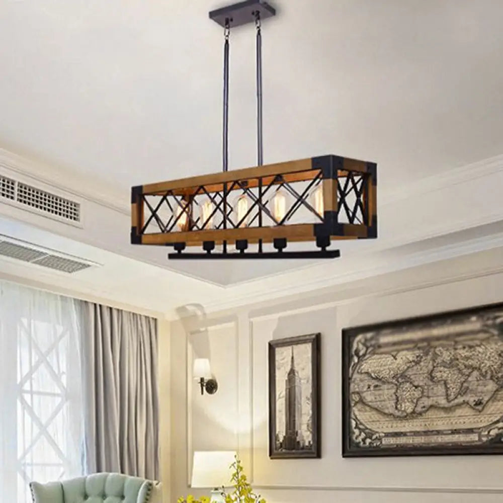 DecorBites™ Industrial Wood Rectangular Island Chandelier Light for Living Room Decor