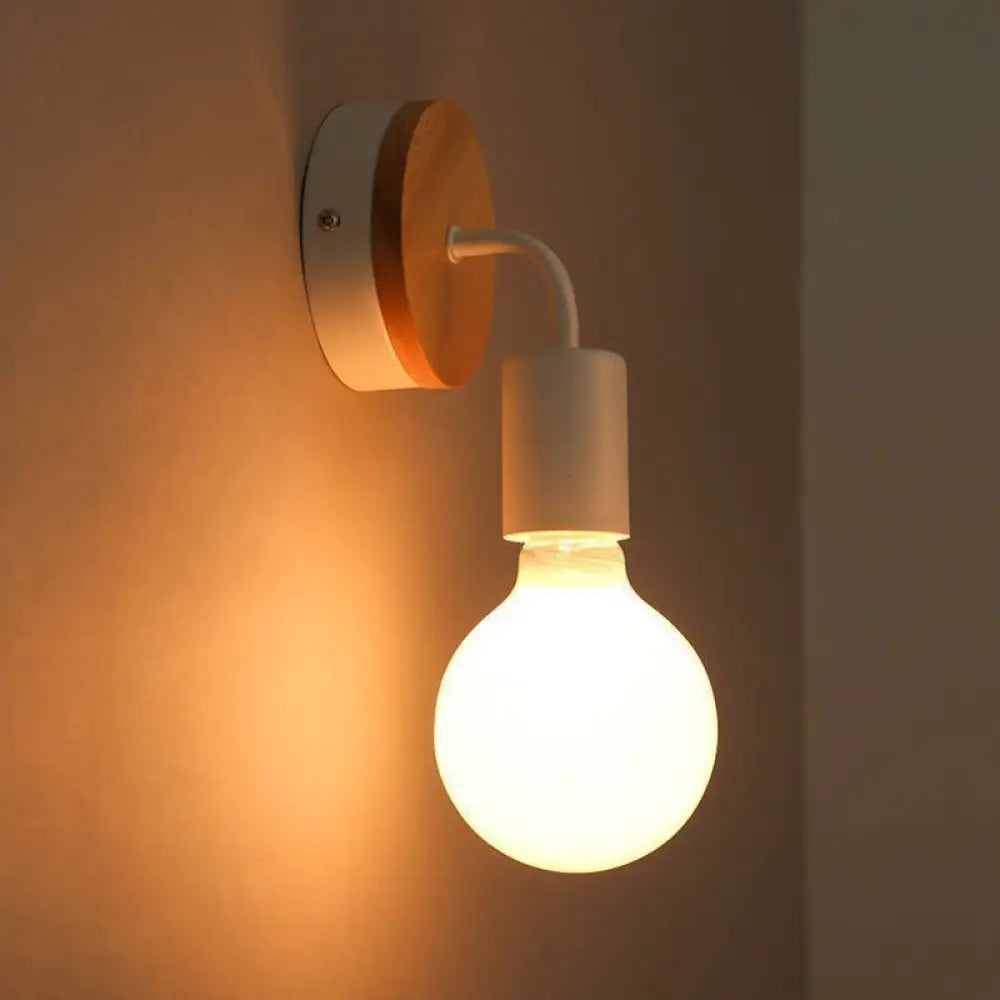 DecorBites™ Iron Bend Rotatable Wall Lighting Minimalist Sconce - 1 Head, Black/White-Wood with Exposed Bulb Design