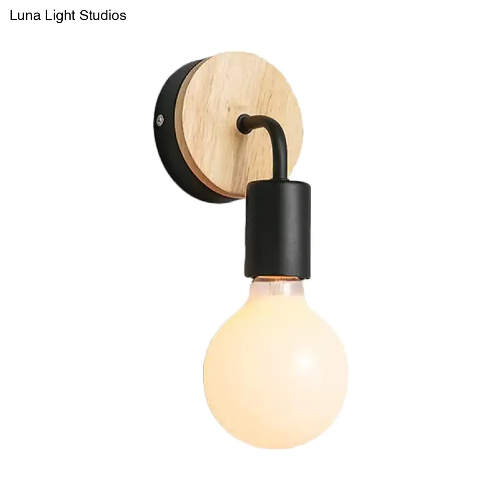 DecorBites™ Iron Bend Rotatable Wall Lighting Minimalist Sconce - 1 Head, Black/White-Wood with Exposed Bulb Design