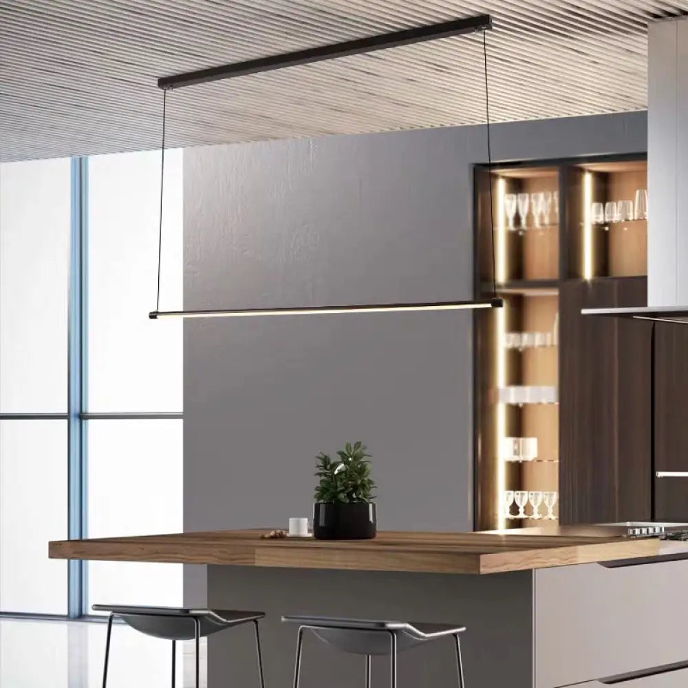 DecorBites™ Island Lighting: Ultra Slim Tube LED Office Hanging Lamp in Black - Modern Metal Design, Multiple Light Options