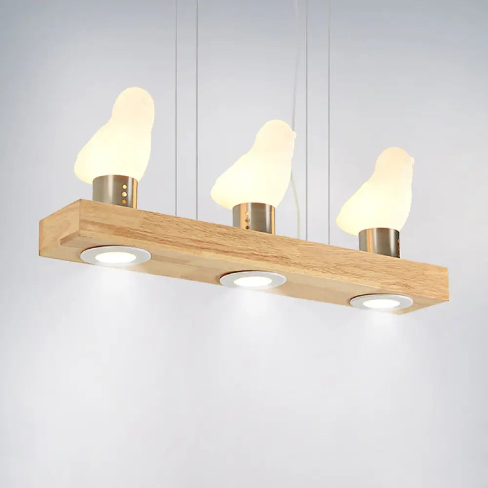 DecorBites™ Ivory Glass Bird Island Pendant Lighting Fixture with Decorative Wood Suspended Design