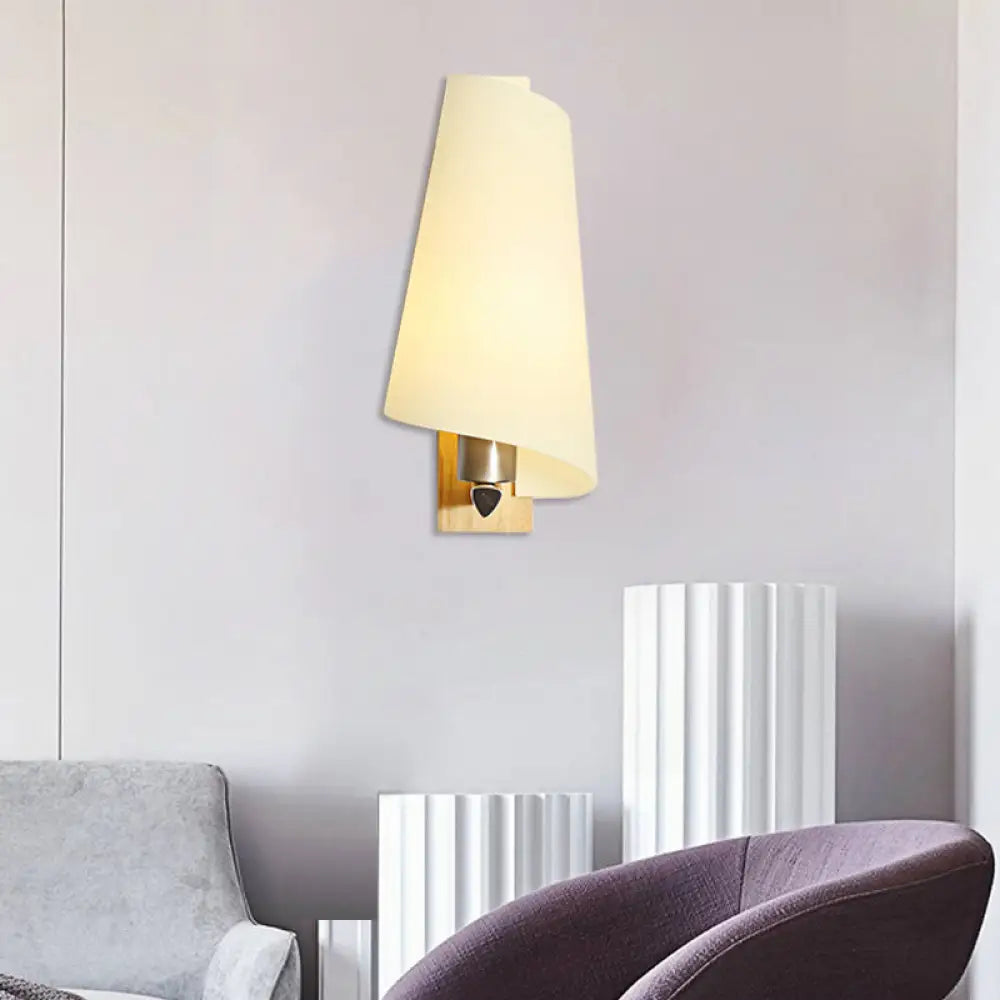 DecorBites™ Japanese Style White Wall Lamp - Kids Bedroom Coolie Shade Sconce Light in Milk Glass