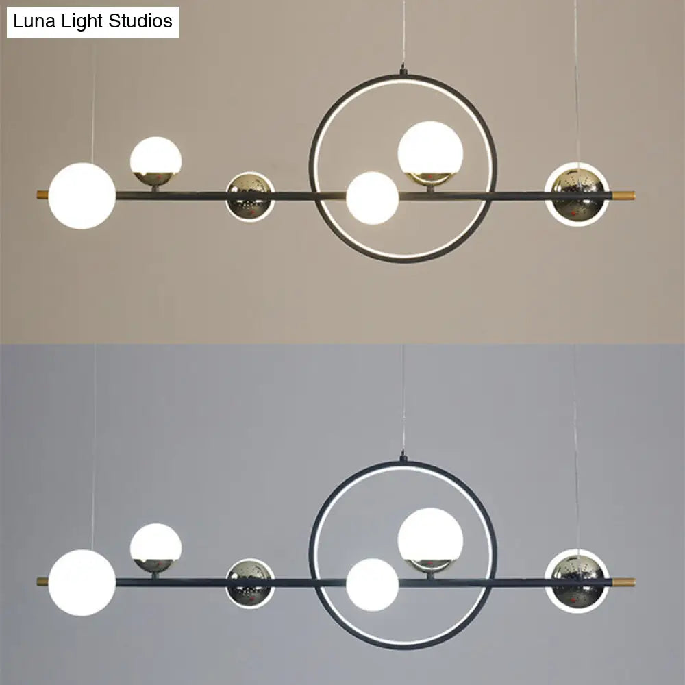 DecorBites™ Karen's 6 Light Modern Black Metal Spherical Glass Island Pendant Lighting for Dining Room