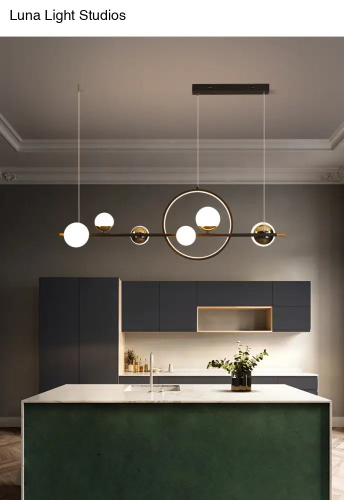 DecorBites™ Karen's 6 Light Modern Black Metal Spherical Glass Island Pendant Lighting for Dining Room
