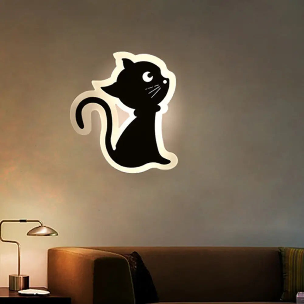 DecorBites™ Kids' Cartoon Apple/Leaf/Cat LED Flush Mount Wall Sconce - Small Acrylic Wall Light for Children's Bedroom in White
