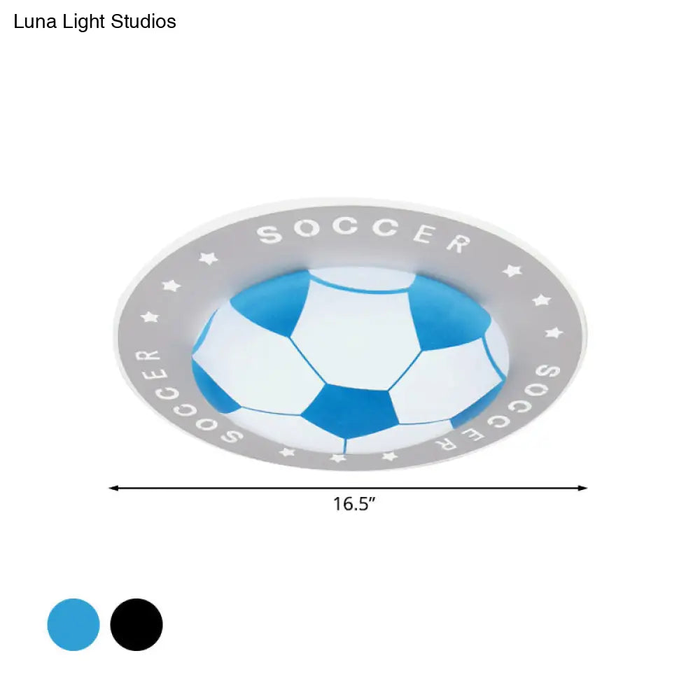 DecorBites™ Kids LED Flush Mount Spotlight: 16.5"/20.5" Black/Blue Football Ceiling Lamp with Acrylic Shade