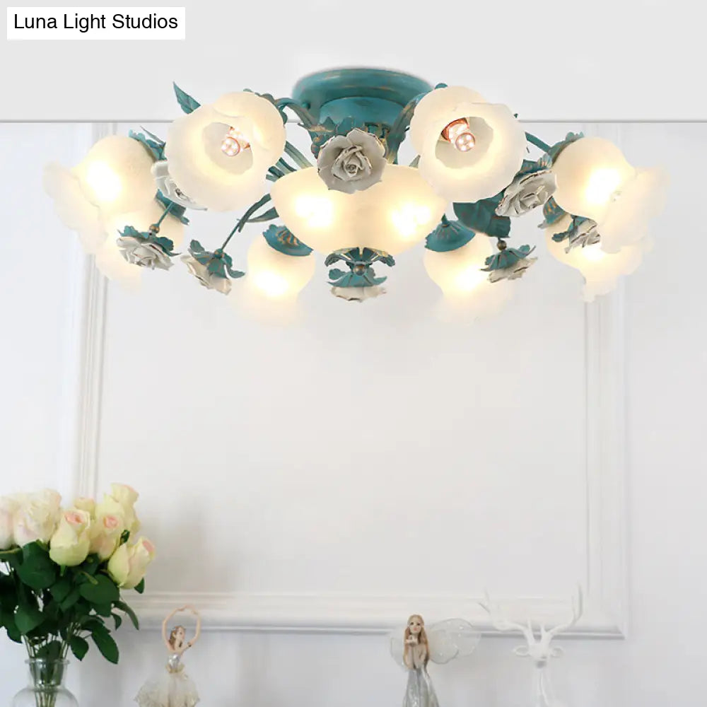DecorBites™ Korean Garden Flower Frost Glass Ceiling Mounted Light for Bedroom