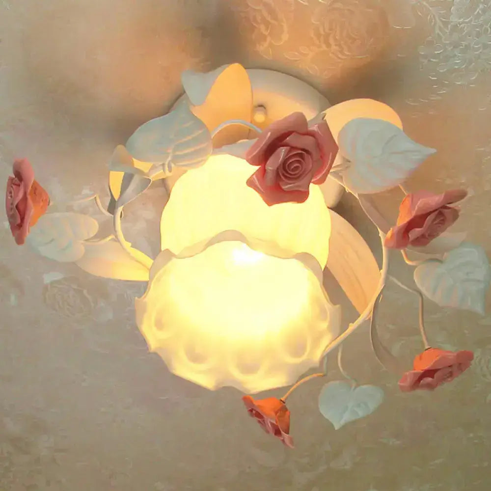 DecorBites™ Korean Garden Ruffle Semi Flush Mount Lamp - Elegant Flower Deco, White Frosted Glass Ceiling Light