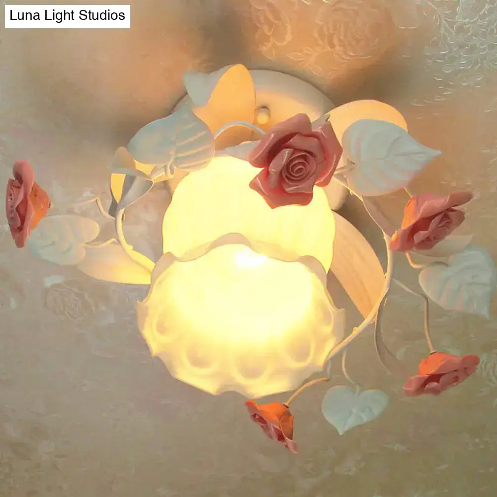 DecorBites™ Korean Garden Ruffle Semi Flush Mount Lamp - Elegant Flower Deco, White Frosted Glass Ceiling Light