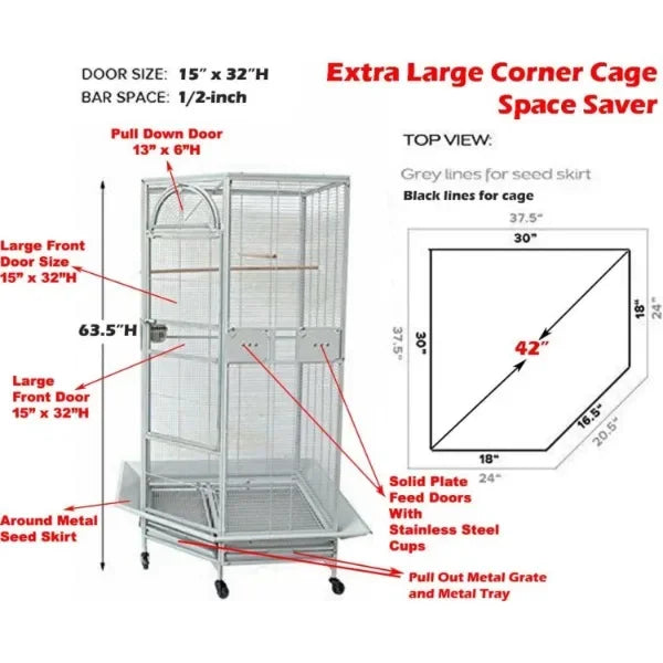 DecorBites™ Large Wrought Iron Parrot Cage with Rolling Base