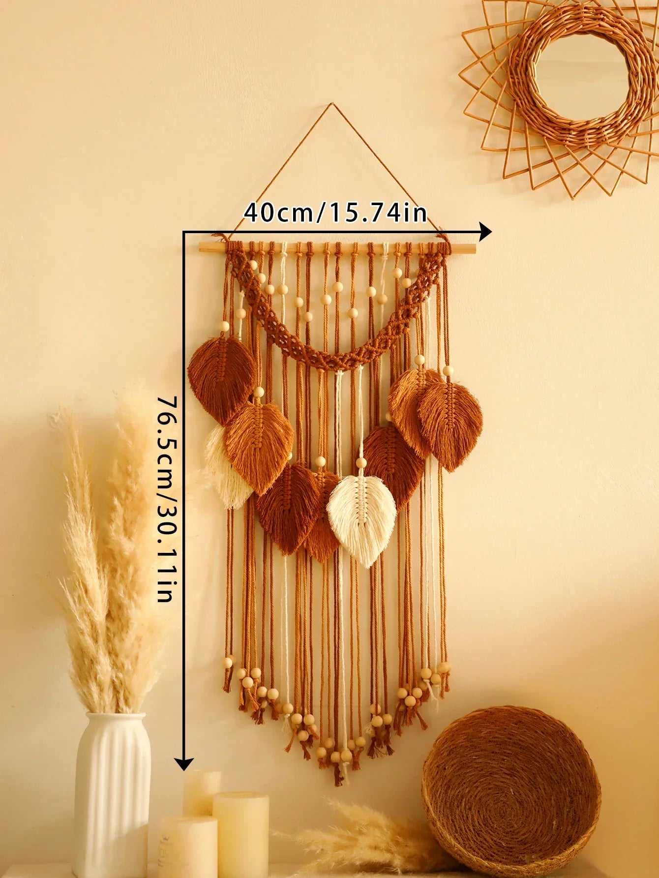 DecorBites™ Leaf Macrame Tapestry Brown Green Wall Tapestry Boho Home Decoration Macrame Wall Hanging Home Living Room Decors Aesthetic Gift
