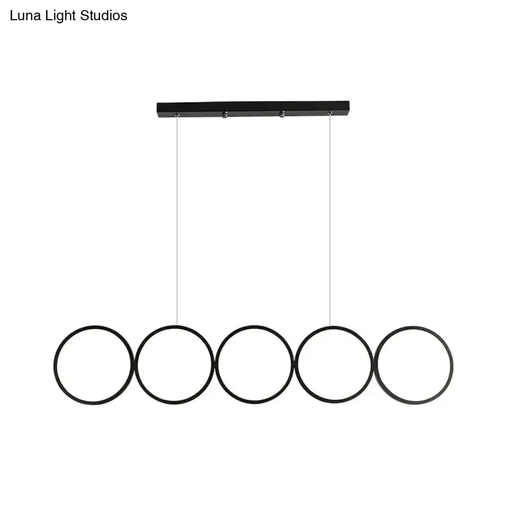 DecorBites™ LED Ceiling  5-Ring Black Hanging Island Light Metal Pendant over Table, Warm/White Light