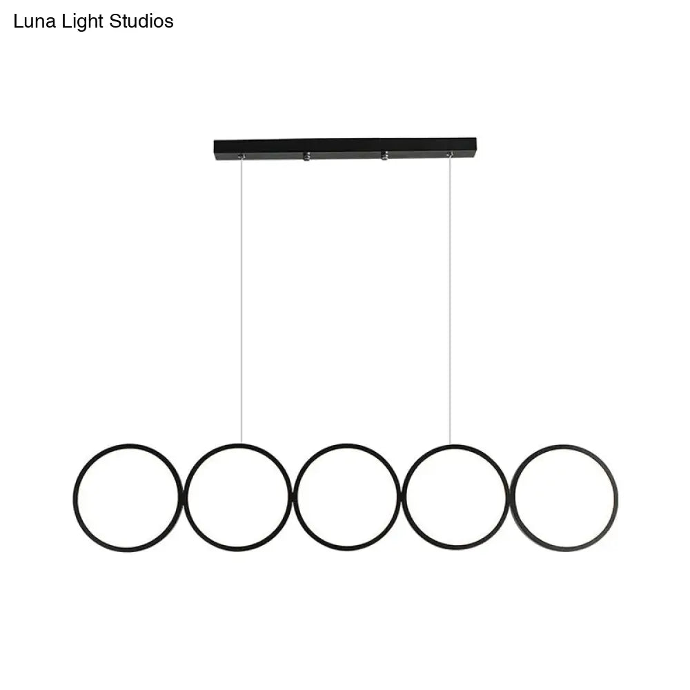 DecorBites™ LED Ceiling  5-Ring Black Hanging Island Light Metal Pendant over Table, Warm/White Light