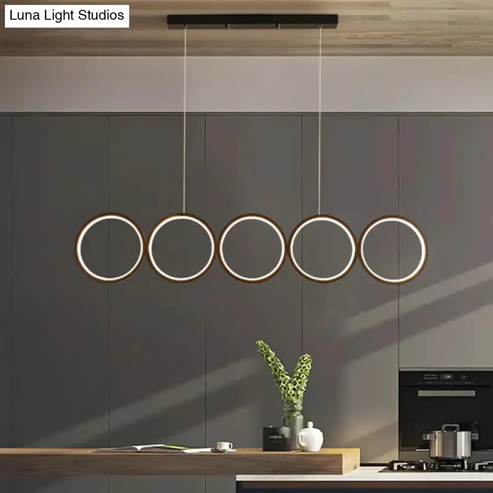 DecorBites™ LED Ceiling  5-Ring Black Hanging Island Light Metal Pendant over Table, Warm/White Light