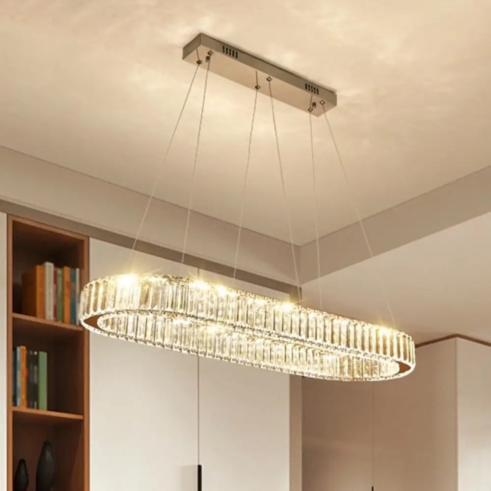DecorBites™ LED Crystal Pendant Light for Restaurant with Stainless Steel Island Design