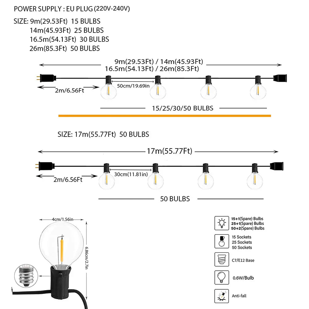 DecorBites™ LED Outdoor String Lights for Wedding Party